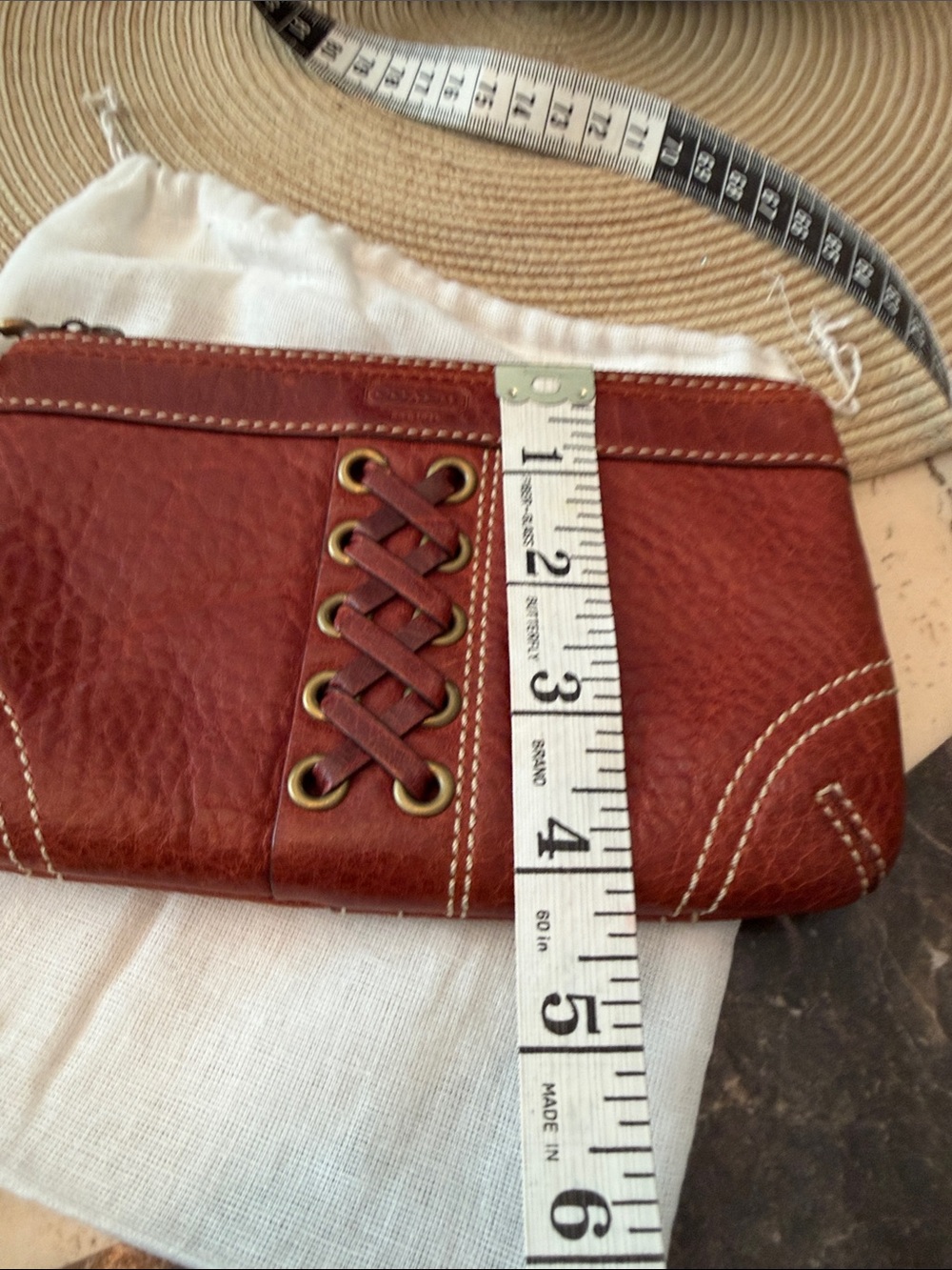 Coach Vintage Red-Brown Pebbled Leather Wristlet with Lace-Up Grommet & Tassel - Picture 9 of 9